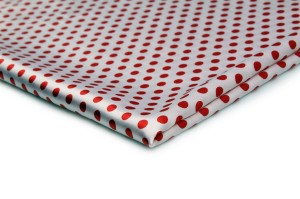 Satin Printed red dots on white background