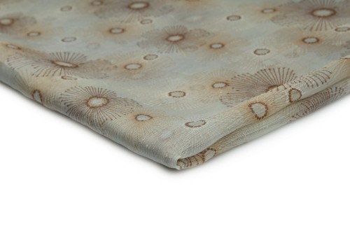 tkanina szyfon yoryo jasno szary w drukowane jasno brązowe kwiaty