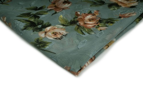 tkanina szyfon drukowany jasny morski w łososiowe róże