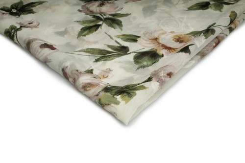 tkanina szyfon drukowany ecru w pudrowe róże