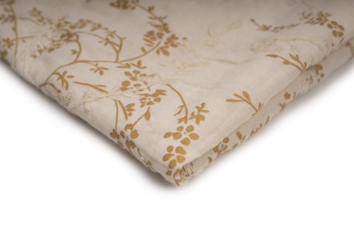 tkanina bawełna drukowana ecru w złote kwiaty