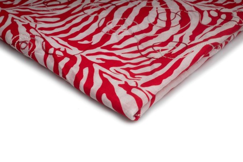 tkanina bawełna drukowana w biało czerwoną zebre z haftem