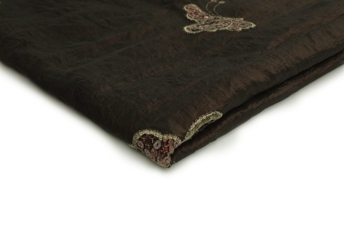 tkanina w haftowane motylki w kolorze brąz