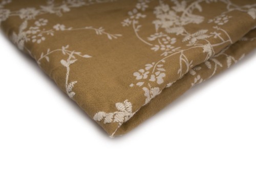 tkanina bawełna drukowana jasny brąz w kwiaty koloru ecru