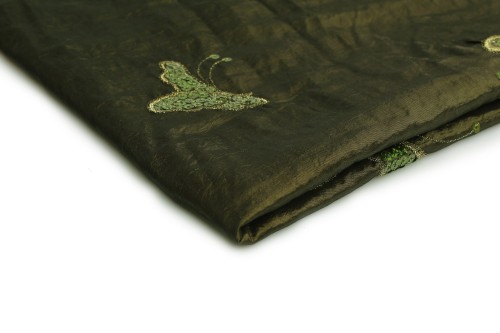 ctkanina w haftowane motylki w kolorze zielonym